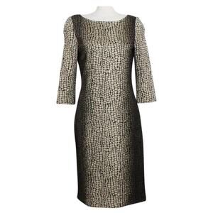 St. John Black and Cream Patterned Long Sleeve Dress